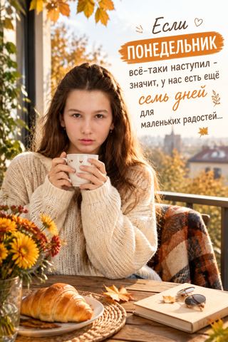 Осенние образы — Уютное осеннее утро на балконе с кофе